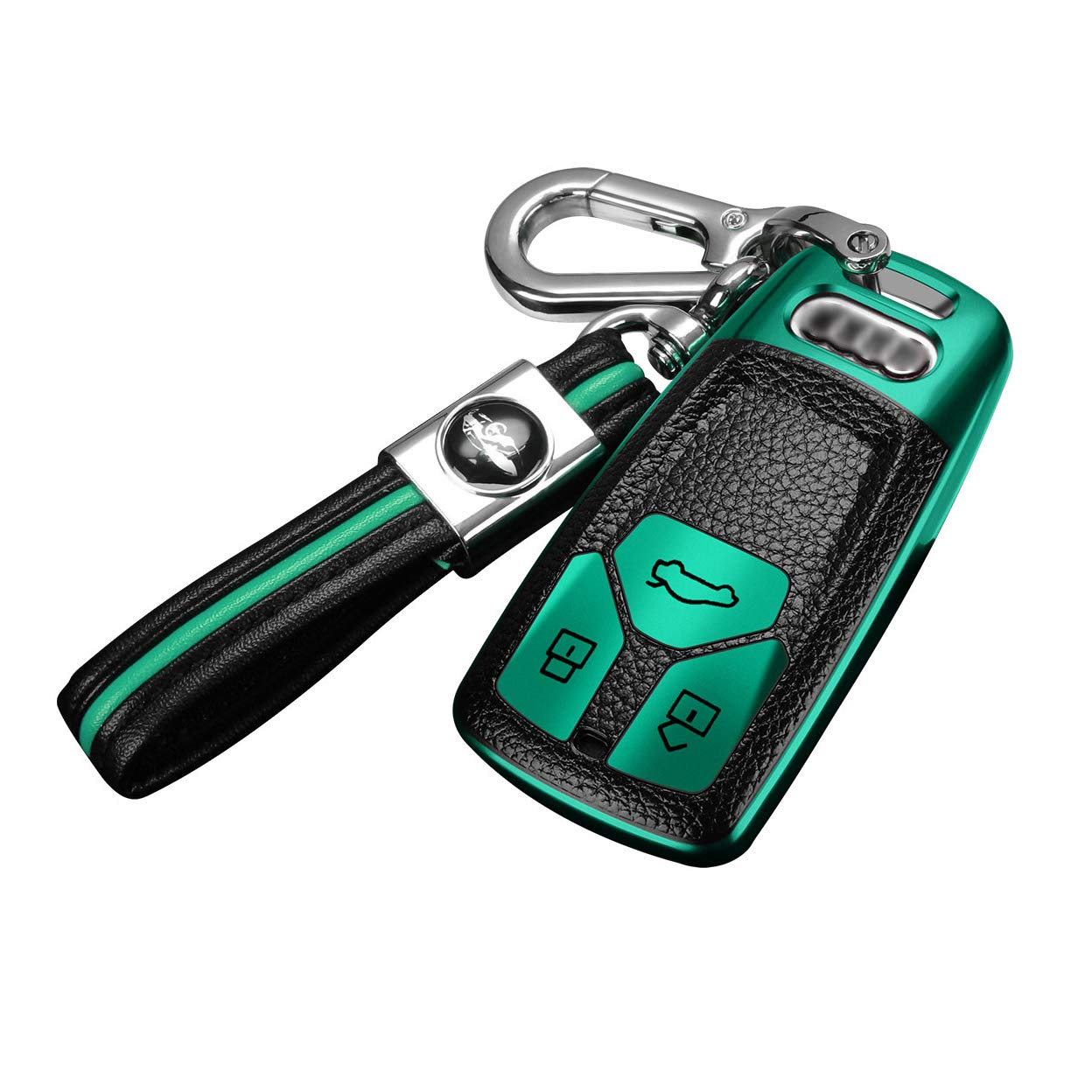 ontto for Audi Key Cover Premium Soft TPU Leather Key Fob Cover Holder Protector for Audi a6 q5 tt a4 a5 a7 q7 tts Remote Car Key Case Keyring Key Fob Green