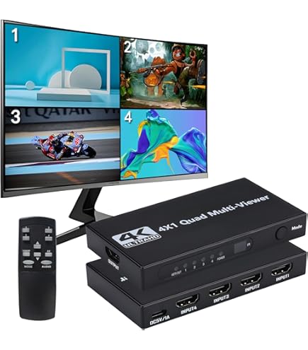 Amazon.com: 4x1 4K UHD HDMI Seamless Switcher/Quad MultiViewer