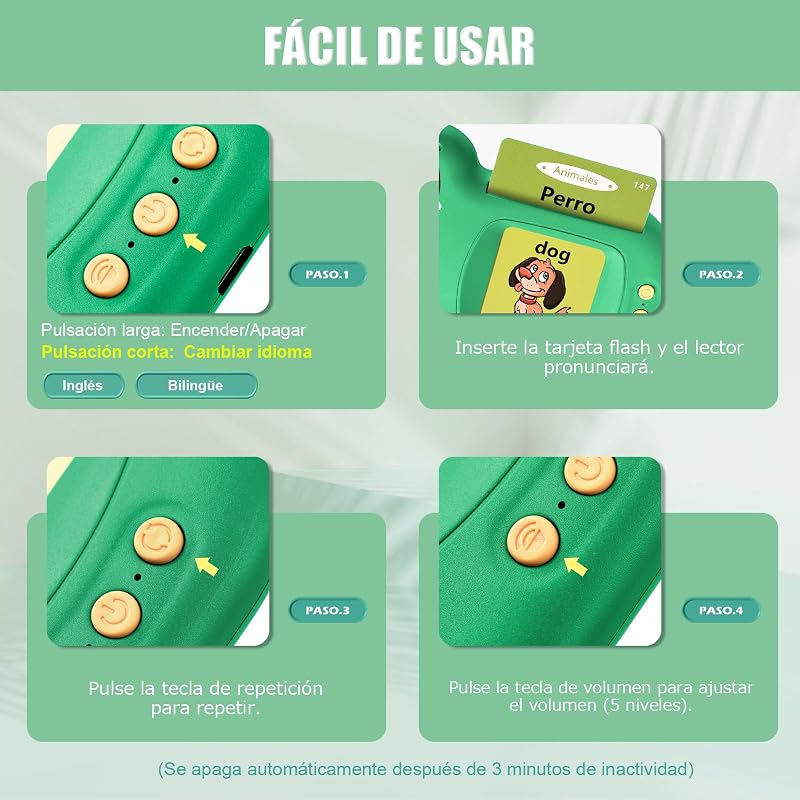 Tarjetas Flash Parlantes Español Juguetes Niños para 3+ Años(Verde) — foto 6 de 6