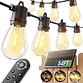 addlon 54FT(48+6) Solar String Lights Outdoor Waterproof with USB Charging & Remote Control - Dimmable Solar Power Patio Ligh