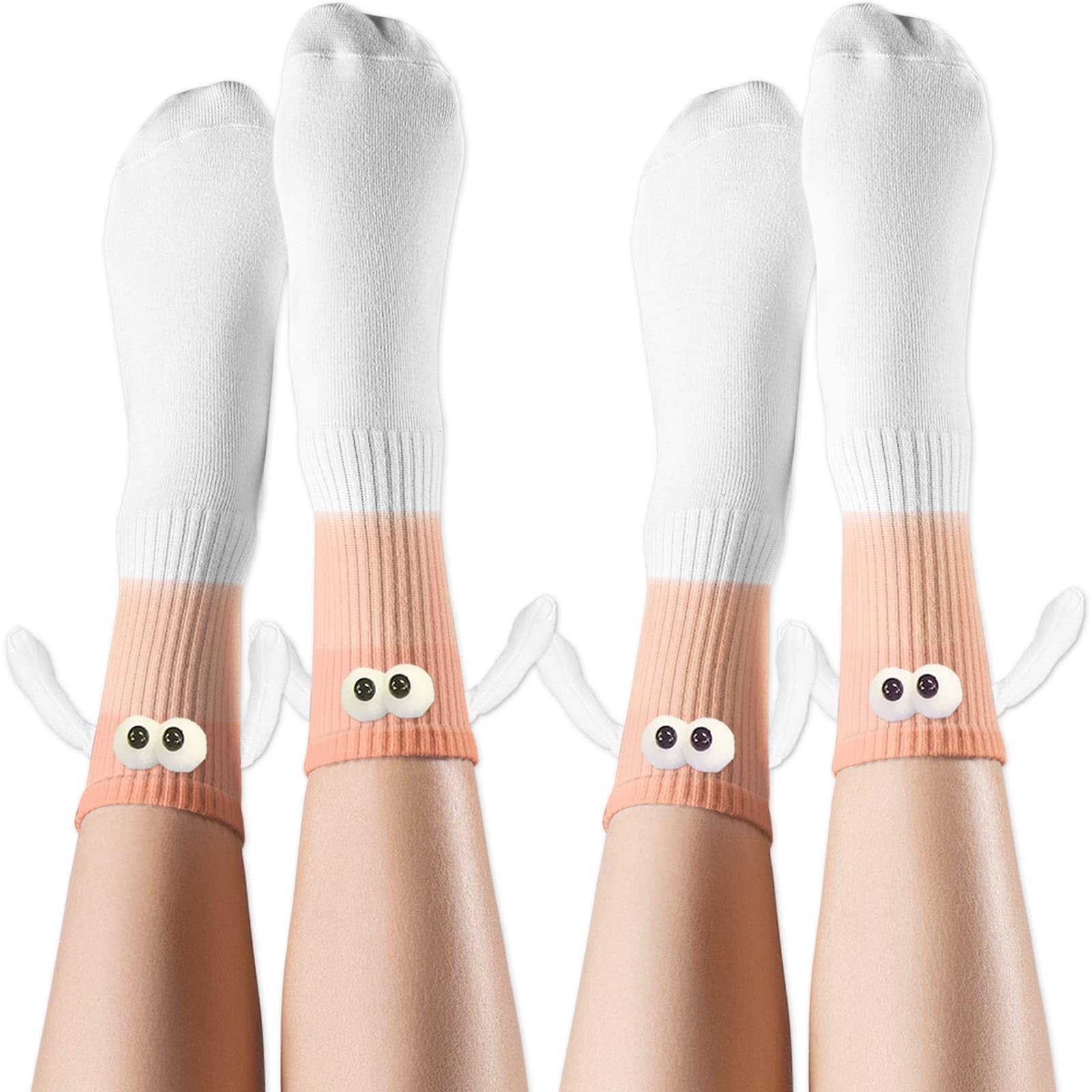 Photo 1 of YKW Magnetic Crazy Socks - 2 Pairs Fun Cartoon Character Socks That Hold Hands - Unique Novelty Gifts for Men Women Best Friends (White/Pink & White/Pink)