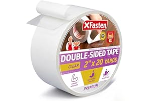 XFasten Clear Double Sided Sticky Tape, Removable, 2-Inches x 20-Yards, Single Roll Ideal as an Anti-Scratch Cat Training Tap