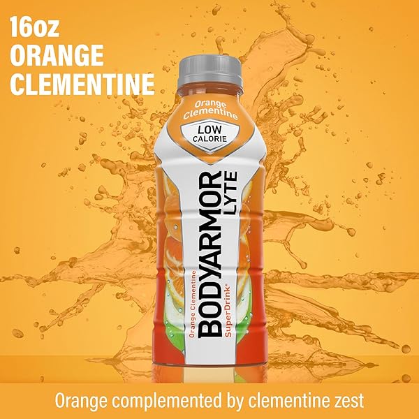 BODYARMOR LYTE SPORTS DRINK LOW-CALORIE SPORTS BEVERAGE, ORANGE CLEMENTINE – ORANGE CITRUS, COCONUT WATER HYDRATION, NATURAL FLAVORS WITH VITAMINS, POTASSIUM-PACKED ELECTROLYTES, PERFECT FOR ATHLETES, 16 FL OZ (PACK OF 12)