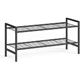 SONGMICS 2-Tier Metal Shoe Rack, Vertical Shelf, Holds up to 12 Pairs | Space Saving and Heavy Duty Shoe Organizer for Closet, Entryway, Garage, Small Spaces, Black, DAVIAN Collection ULMR042BP01