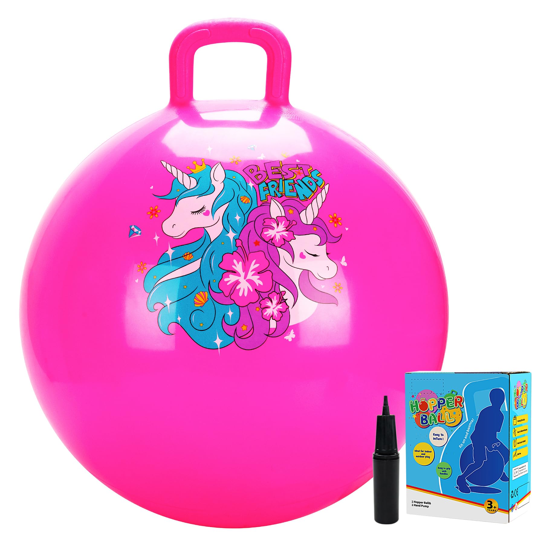 Vastoy 20 Inch Space Hopper Ball for Kids 6-9 Years - Anti-Slip Unicorn Space Hopper with Hand Pump, Bouncy Inflatable Ride On Toy for Indoor Outdoor Fun, for Children (Pink Unicorn)