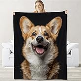 cromcu Cute Corgi Dog Blanket for Girls Boys Kids, Flannel Realistic Minimalist Blankets Gifts, Puppy Portrait Soft Warm Cozy Throws for Sofa Couch Bed Living Room Bedroom Home Decor 60" x 50"