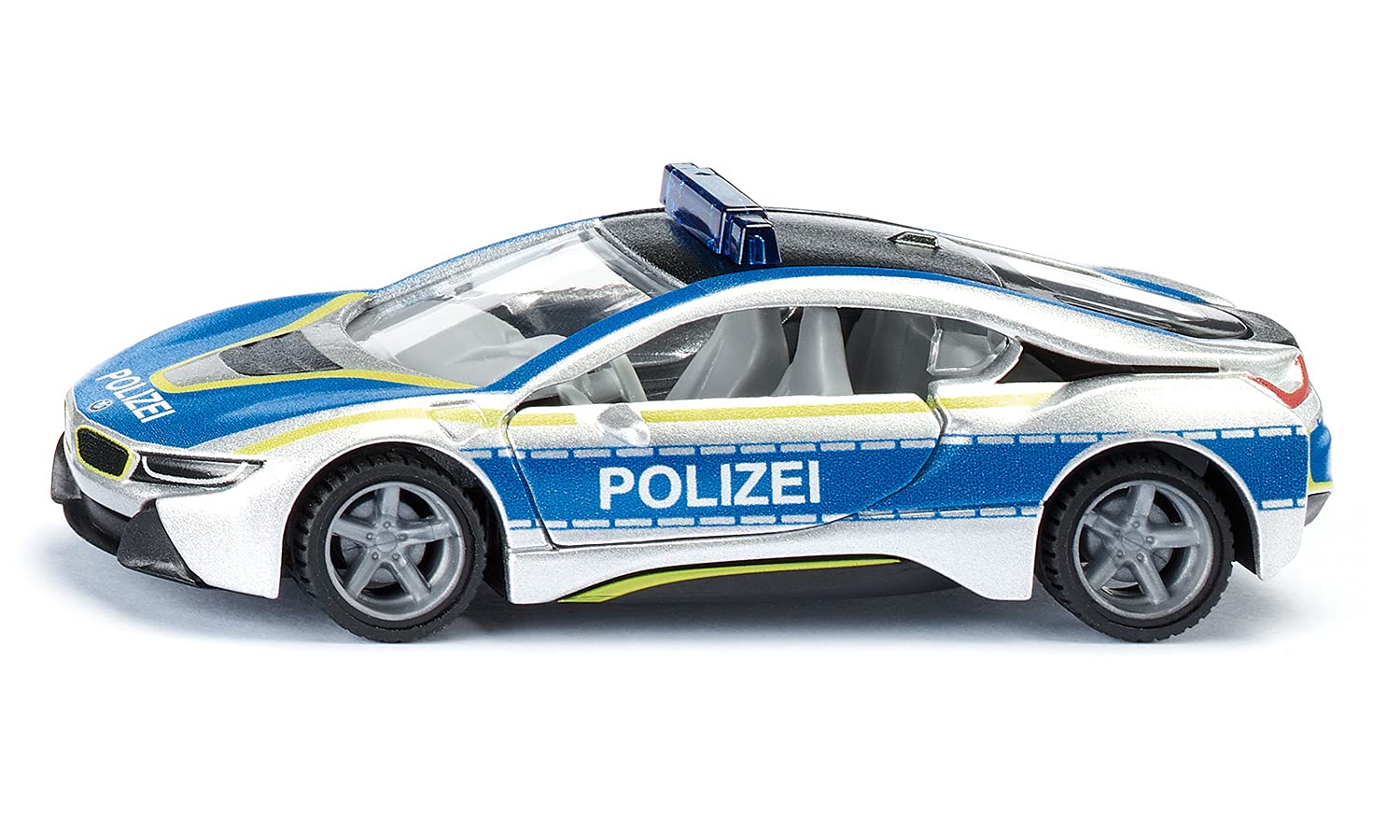 siku 2303, BMW i8 Police Car, Metal,Plastic, 1:50, Blue,Silver, Opening gull-wing doors, Changeable wheels, Rubberised tyres โ image 1