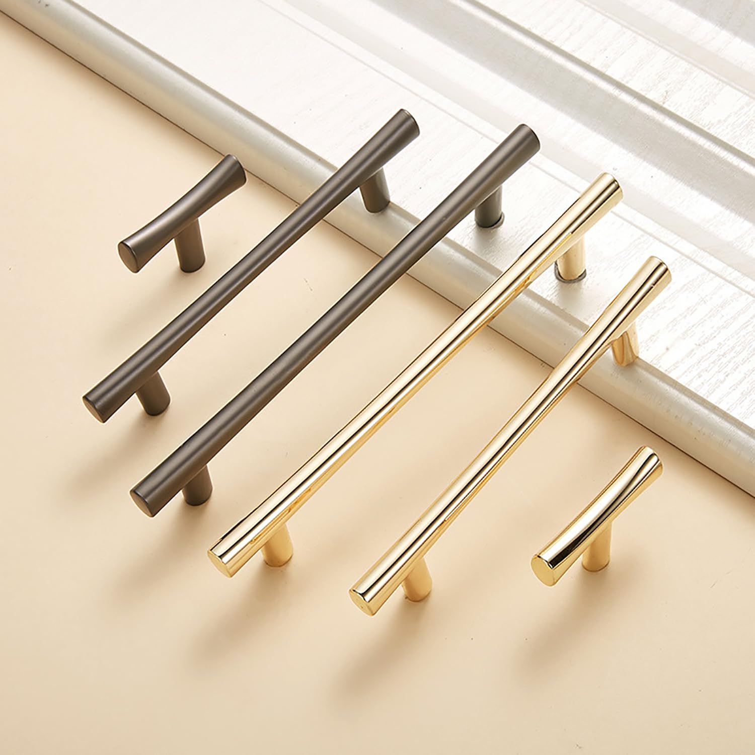 Guolich 2 Pcs Hole Centers 5.03 Inch(128mm) Kitchen Drawer Handle Door Cabinet Pulls Zinc Alloy Handle Modern Brushed Brass Hardware for Wardrobe Bathroom Dresser (Gold)