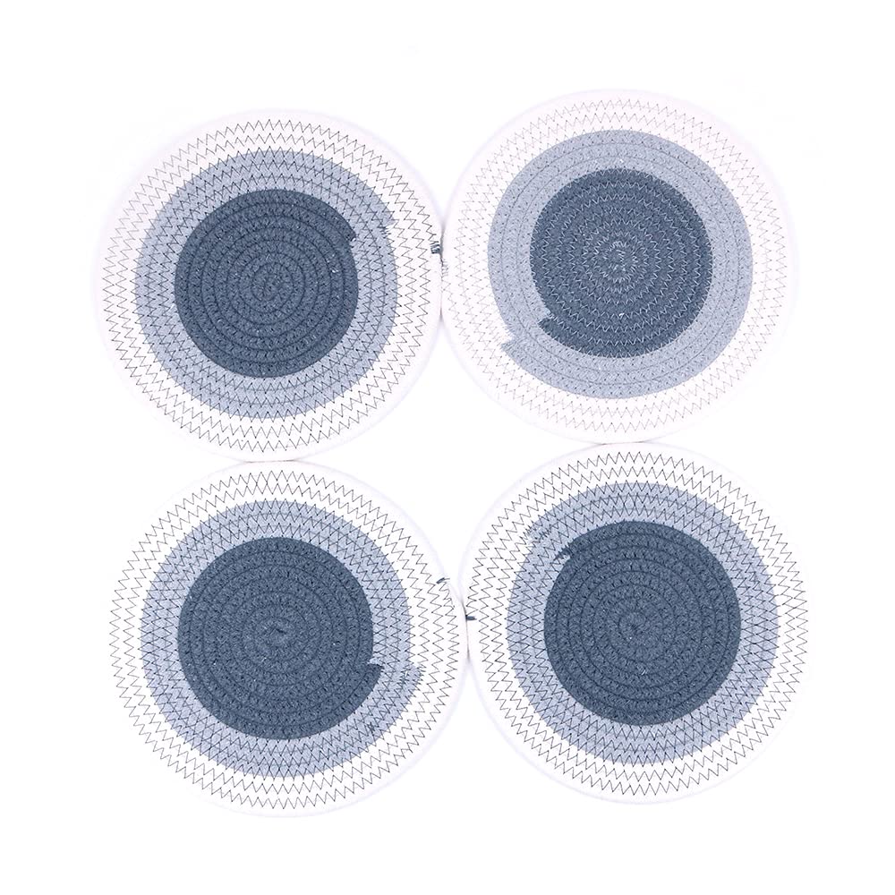 Alnicov 9.4 Inch Round Placemats Set of 4,Cotton Woven Rattan Heat-Resistant Tablemat,Non-Slip Washable Table Mats for Dining Table Holiday Party Kitchen Table Mat,Gradient Gray