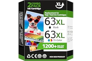 INKSTELLAR 63XL Ink Cartridge Black and Color for HP 63XL Ink Cartridge Combo Pack for HP Ink 63 63 XL Work for HP Officejet 3830 4650 5255 5252 Envy 4520 4512 4655 DeskJet 3630 2130 2132 1110 Printer (2 Pack)