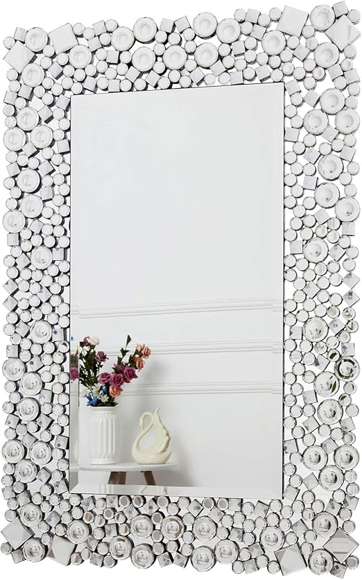 RICHTOP Wall Mirror Large Crystal Jewel Mosaic Framed Rectangle Wall Mounted Mirrors Bevelled