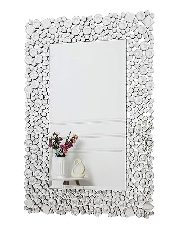 RICHTOP Wandspiegel groß mit Glitzer Jeweled Kristall schwarz Holz Backing, Glamorous Rechteck Silber Schminkspiegel Wandmont