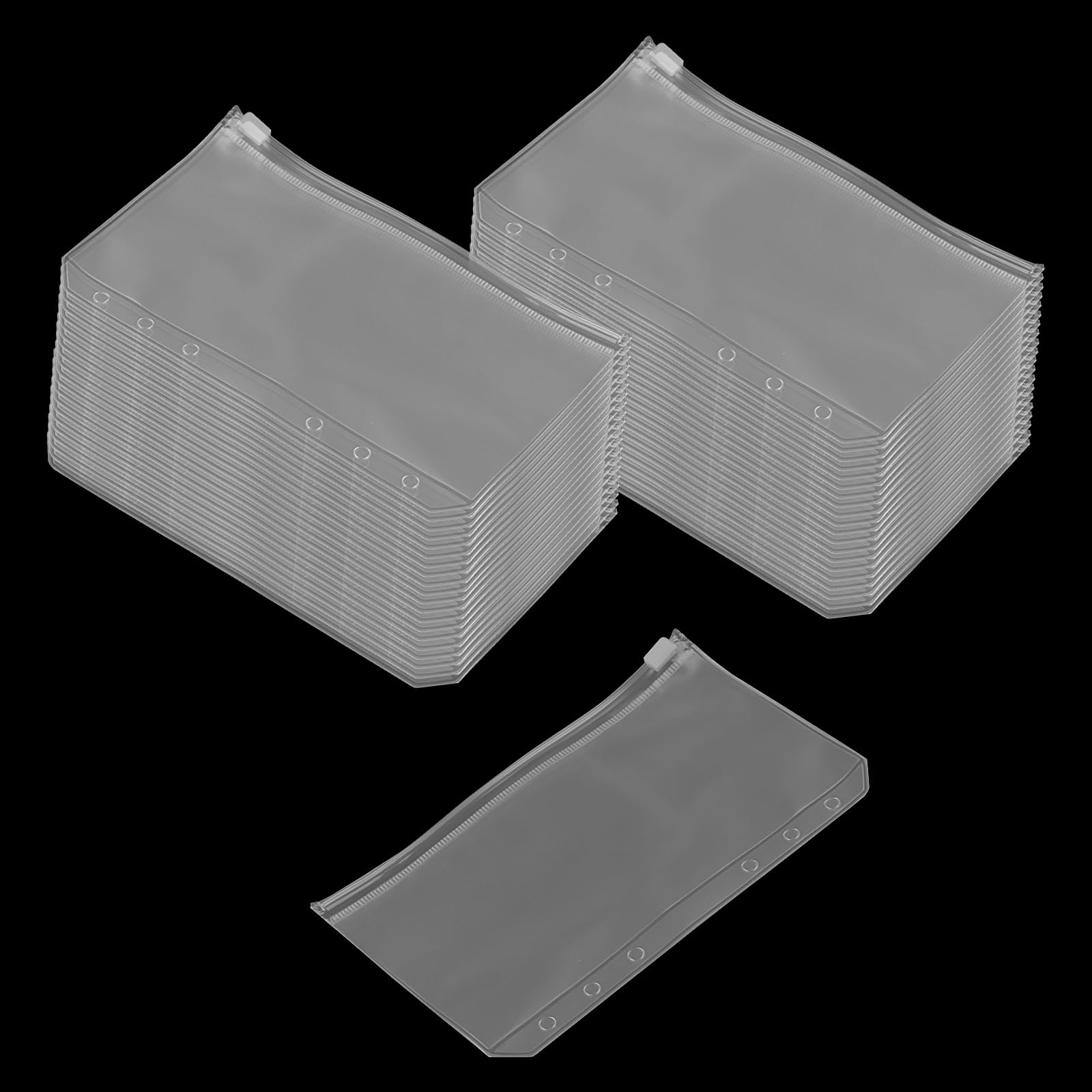 ZEONHAK 60 PCS A6 6 Holes Zipper Binder, Clear Budget Binder, Document Binder Pocket for Cards Organizer,168 x108mm