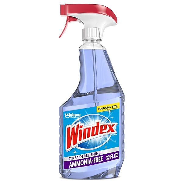 WINDEX GLASS AND WINDOW CLEANER SPRAY BOTTLE, AMMONIA FREE, BOTTLE MADE FROM 100% RECOVERED COASTAL PLASTIC, SURFACE CLEANING SPRAY, CRYSTAL RAIN SCENT, 32 FL OZ