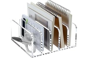 SANRUI Acrylic Desk File Organizer Holder, 5 Upright Clear Desktop Mails Sorter Document Magazine Storage Organization Letter Folder Racks for Home, Office & Classroom