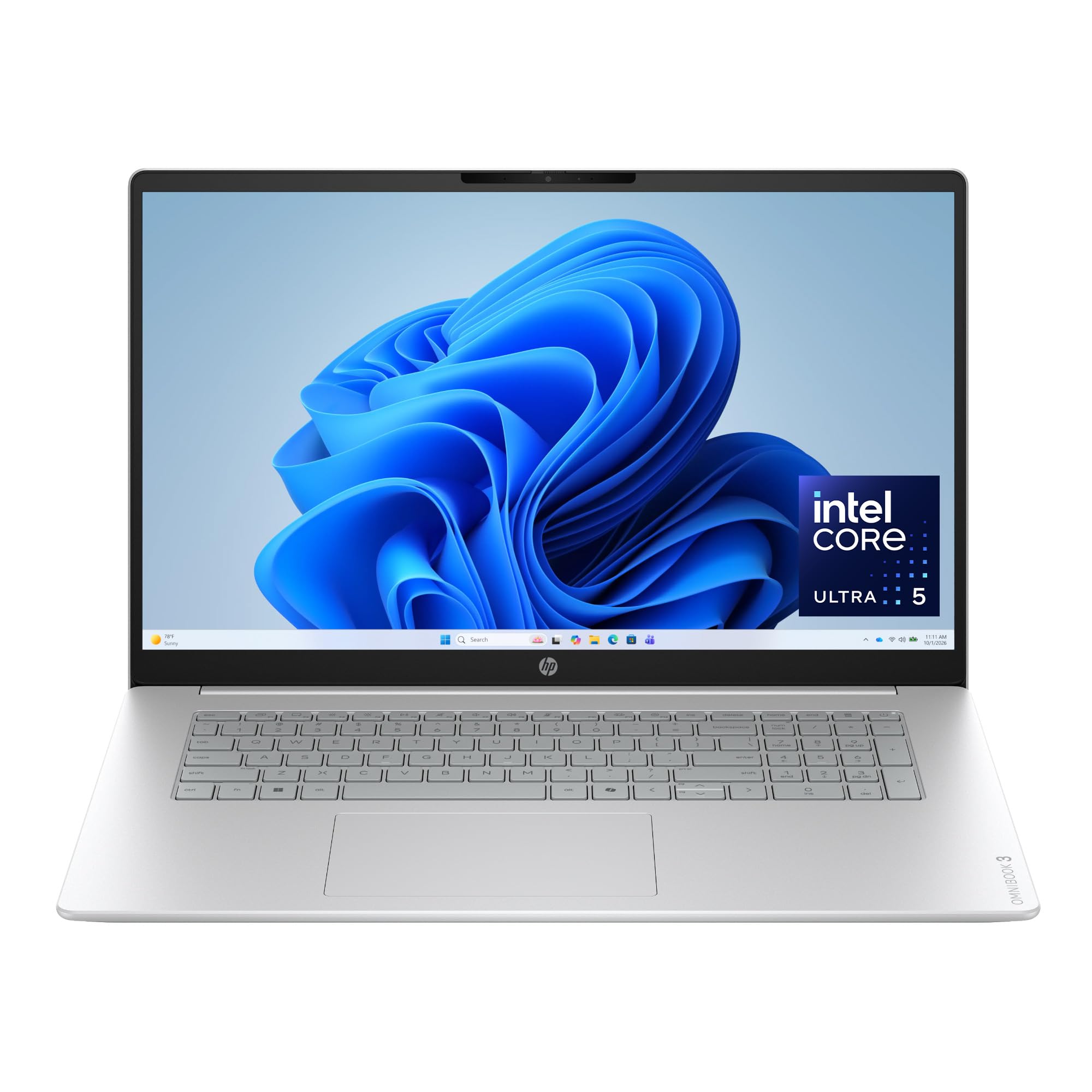 HP OmniBook 3 17.3 inch Laptop PC, FHD Display, Intel Core Ultra 5 225U, 8 GB RAM, 512 GB SSD, Intel Graphics, Windows 11 Home, Glacier Silver, 17-dg0099nr