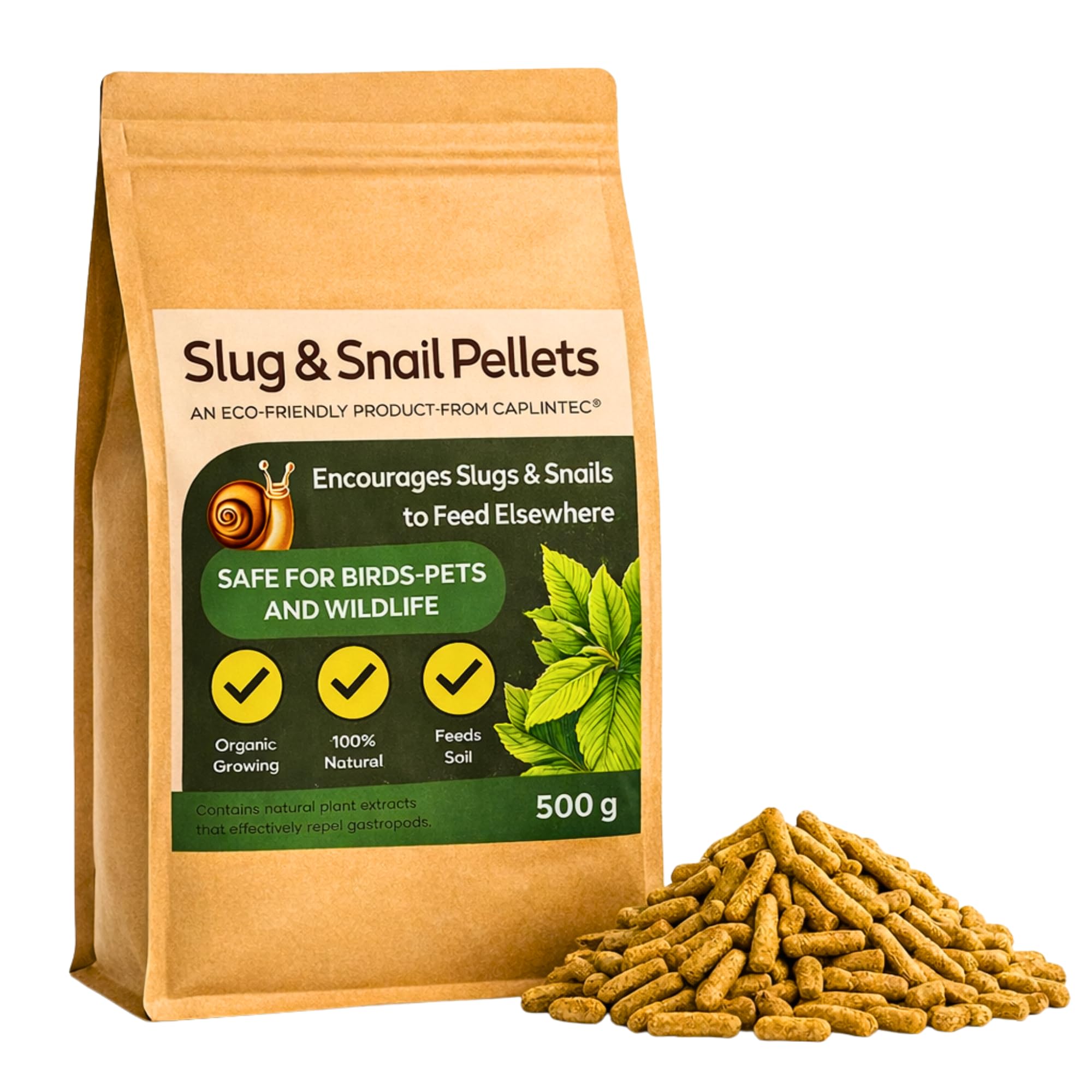 CaplinTec Slug and Snail Control Pellets – Organic Slug Repellent and Snail Deterrent, Slug Pellets, Safe for Garden and Pets | No Chemical, Diatomaceous Earth Pest Control, 500 Grams