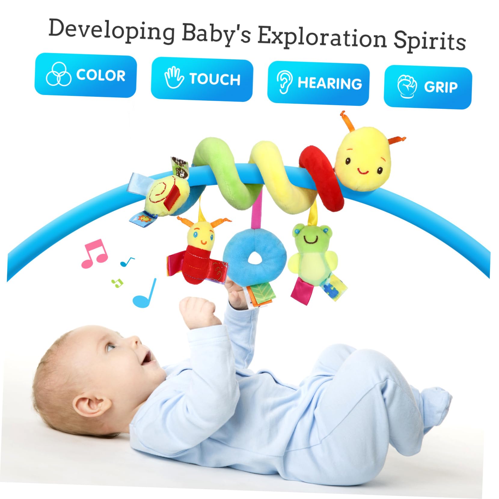 ifundom Car Seat Toys, Toys for Car Seat Crib Mobile Bed Around Rattle Bell Cartoon Insect Stroller Hanging Stuffed Wrap Spiral Safety Plush Toys for Crib Bed Stroller Car Seat Bar