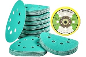 COSPOF 5 Inch 8 Holes Sanding Discs 50 pcs and Sanding Pad 1 pcs, Film Replaces Sandpaper to Better Match Orbital Sanders for Wood and Automotive Paint. (2000 Grit)