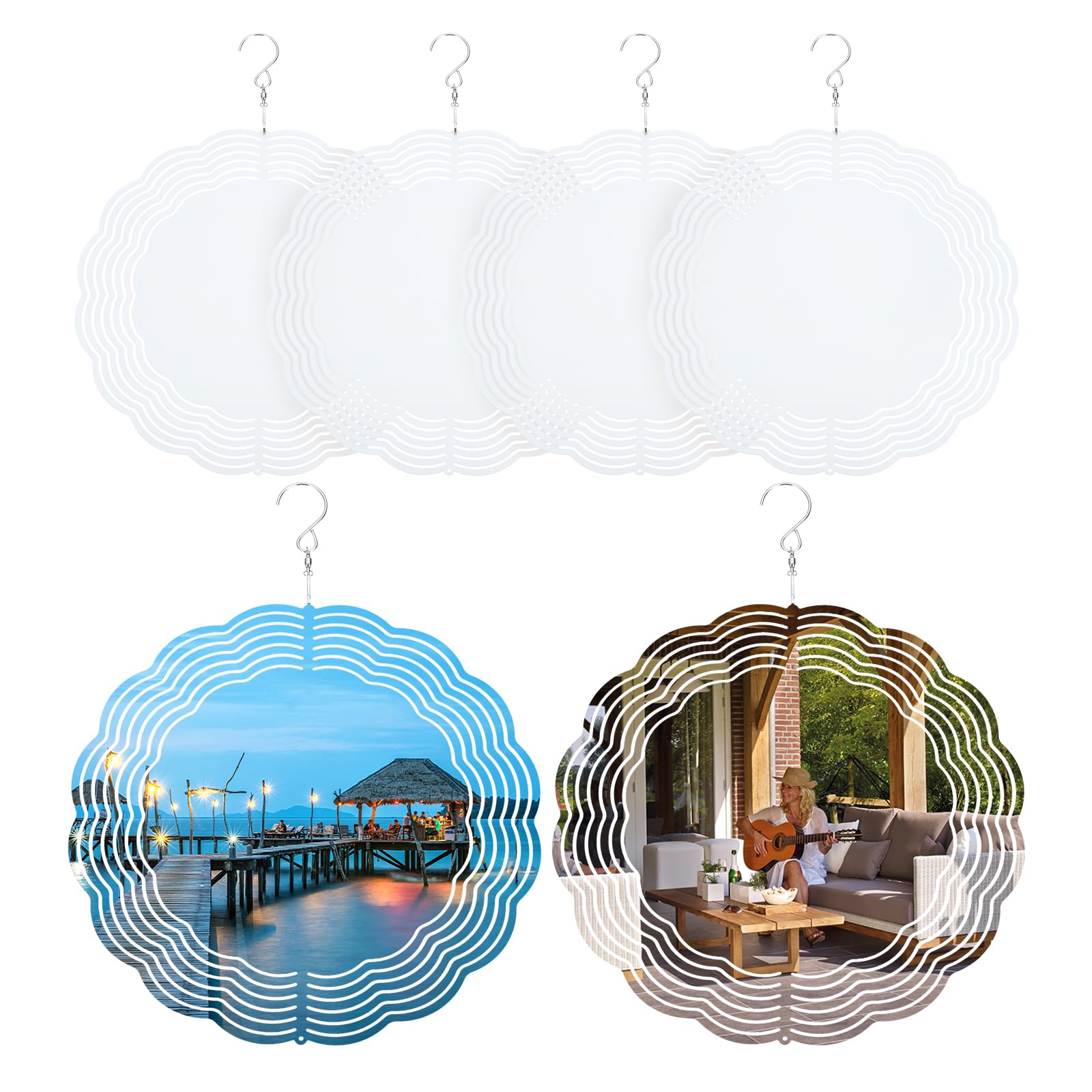 PATIKIL 10 Inch Sublimation Wind Spinners, 6 Pcs Sublimation Wind Spinners Blanks 3D Circle Double Sided with Hanger DIY Arts Crafts Ornaments for Patio Garden Yard Porch, White