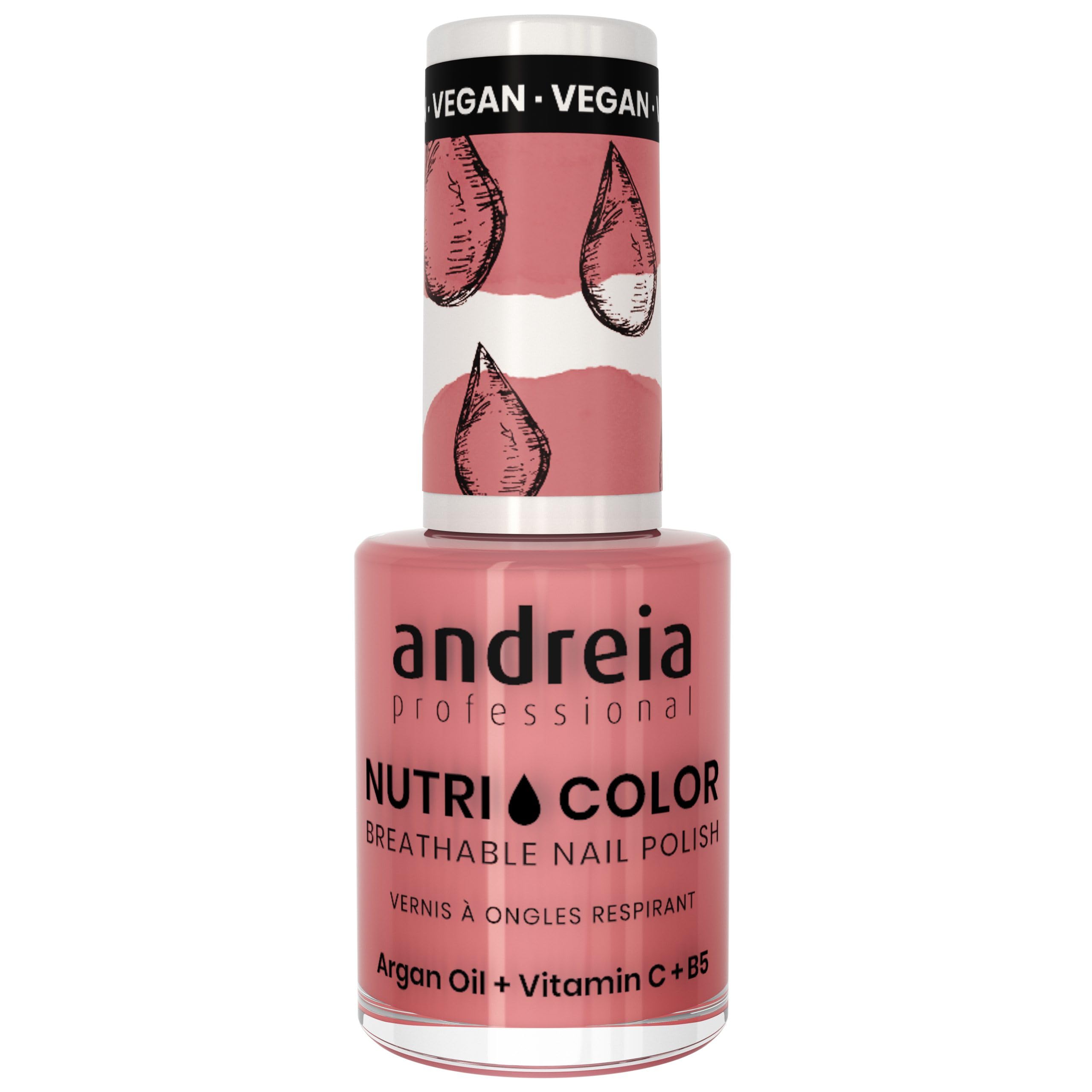Andreia Professional NutriColor Breathable Nail Polish - Vegan and Cruelty-Free DIY Nail Art Nail Polish with Long Lasting Gloss Finish Colour NC12 Pink 10.5ml