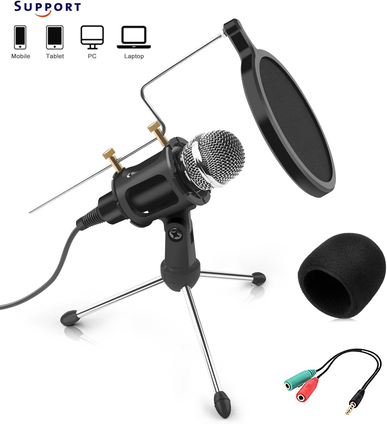 Jomst Professional Condenser Microphone Profession Condenser Microphone for PC, Computer, Windows/Mac, for Podcast, Online Chatting Such as Facebook,MSN, YouTube,with Tripod Stand, Windscreen