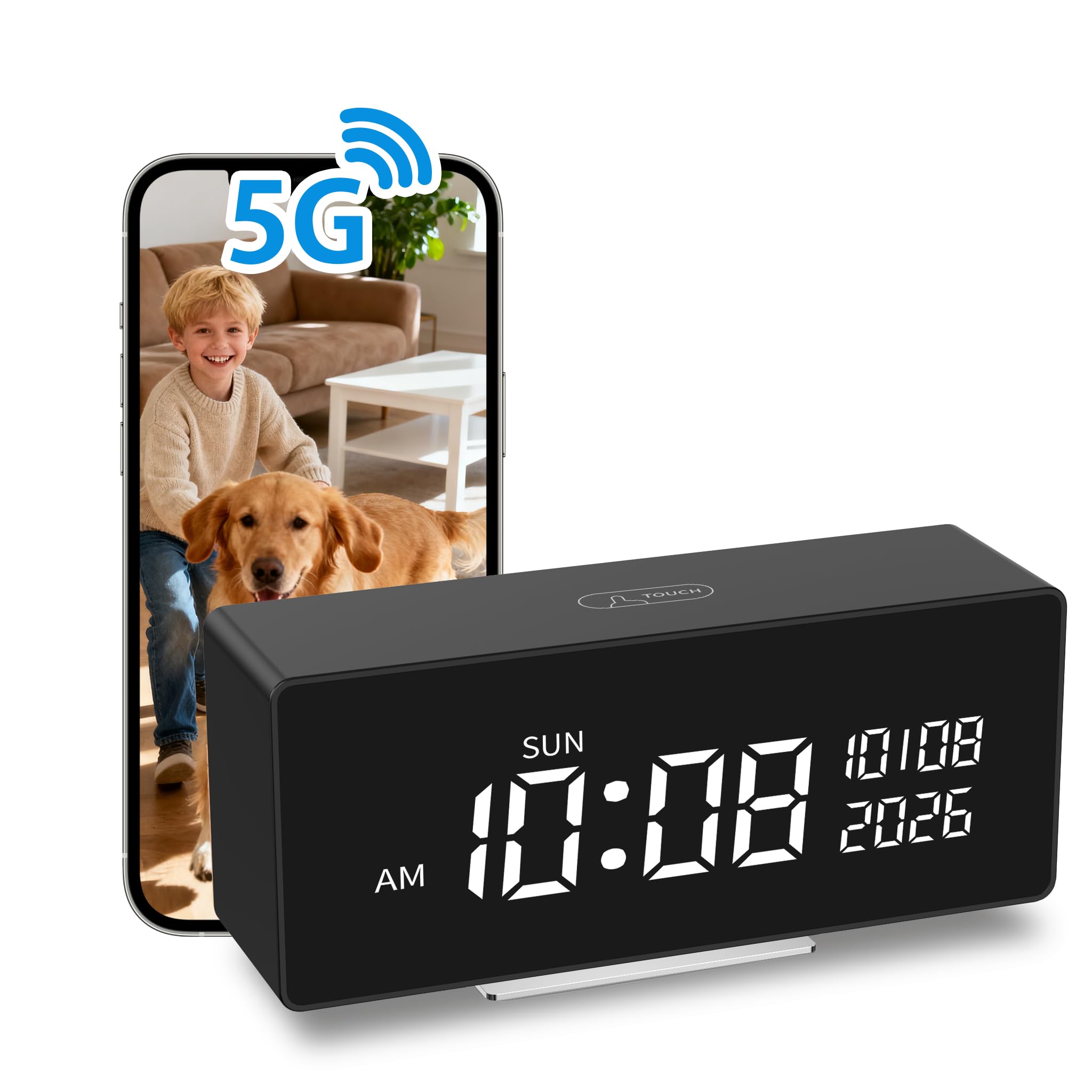 Photo 1 of NOSENT Security Mini Camera, Digital Clock,1080P HD, Nanny Camera, with AI Motion Detection, Clear Night Vision,5G & 2.4G, 150° Viewing Angle,Bluetooth Connection, Local and Cloud Storage