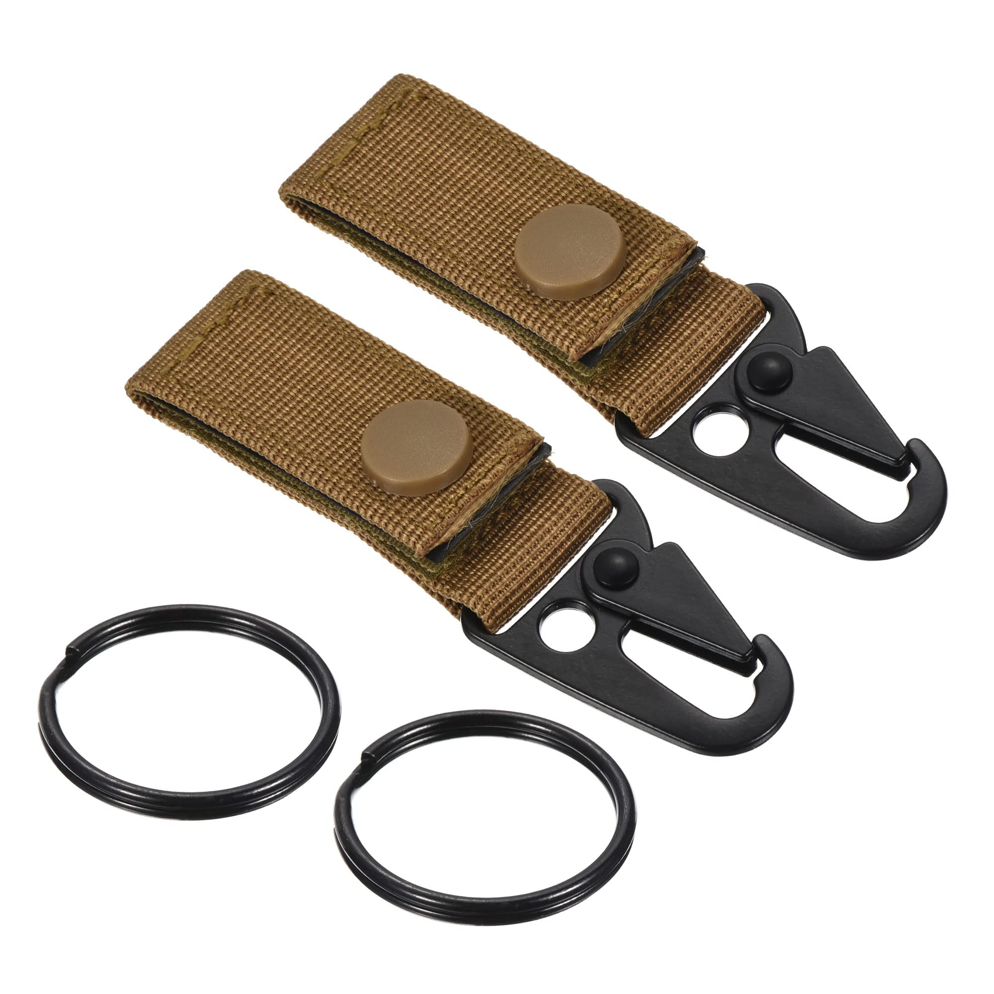 PATIKIL Belt Keeper Key Ring, 2Pcs Nylon Webbing Strap Hanging Gear Buckle with Snap for Outdoor Camping, khaki