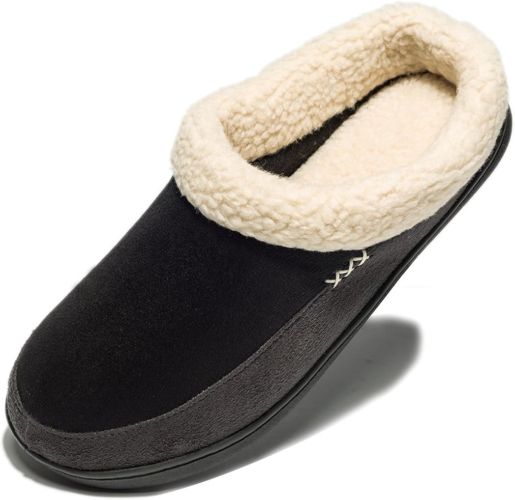 Men's Memory Foam Slippers Plush Fleece Lined Slip On AntiSkid Rubber Sole Winter Outdoor Shoes