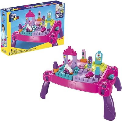 Mega Bloks Build N Learn Table Pink 29 pcs Folding Portable Toddler Toys