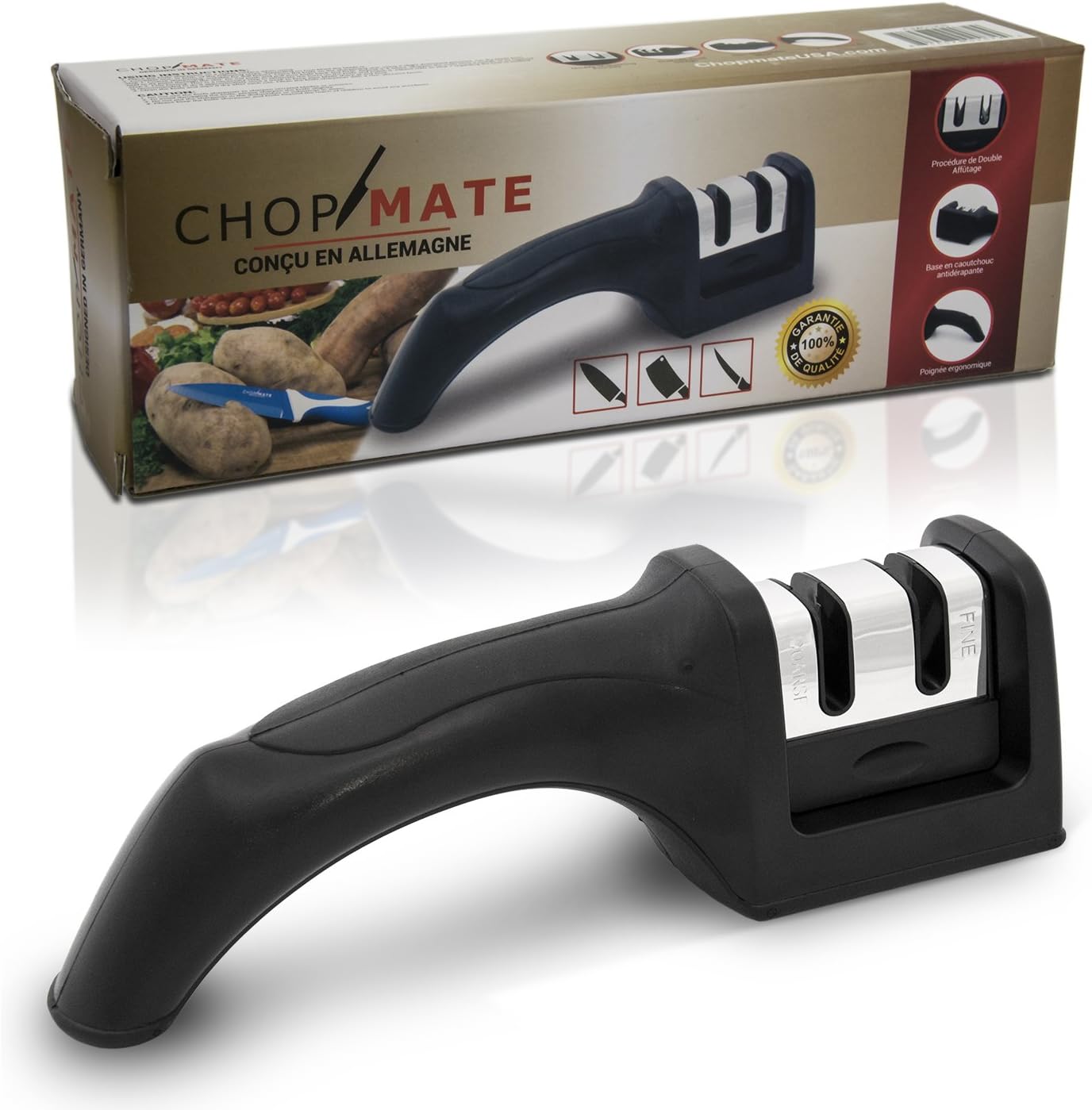 Chopmate Deluxe 2-Stage Sharpening Non-Slip Rubber Base Diamond Coated Knife Sharpener