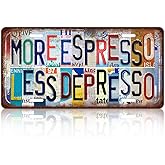 TREEPERI Vintage More Espresso Less Depresso License plate Wall Decor Metal Sign Tin Signs for Bar Home Bedroom Garage