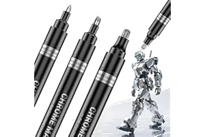 San Jeirie 3Pcs Silver Liquid Mirror Chrome Markers, Permanent Reflective Metallic Chrome Paint Pen, High Gloss Car DIY Model Painting, Touch Up Repair Kit for Plastic Metal Glass Resins