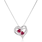 Amazon Essentials womens Sterling Silver Created Ruby and White Sapphire Double Heart Pendant Necklace, 18", (previously Amazon Collection)