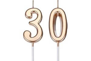 NUANCHU 30th Birthday Candles Cake Topper Happy Birthday Cake Candles Topper Decoration for Wedding Anniversary Celebration Favor, 3.54 Inches Total Length (Champagne Gold)