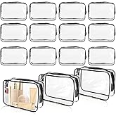 ISUSSER 15 PCS Transparent Cosmetic Bags Clear Toiletry Bags Waterproof Makeup Bags PVC Plastic Zippered Organizer Cases for Travel Vacation Bathroom