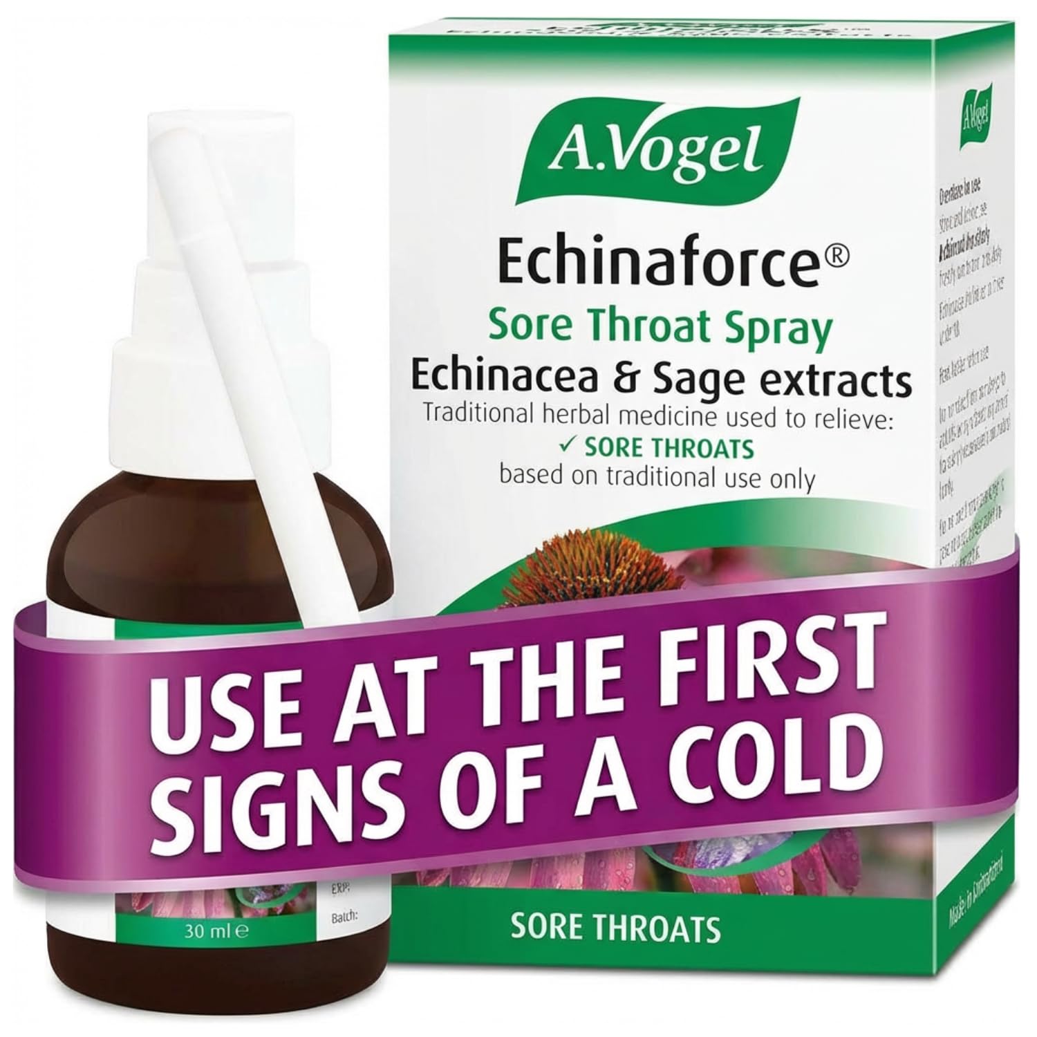 A.Vogel Echinaforce Sore Throat Relief Spray | Use at First Signs of a Cold | Fresh Echinacea & Sage | 136 Sprays
