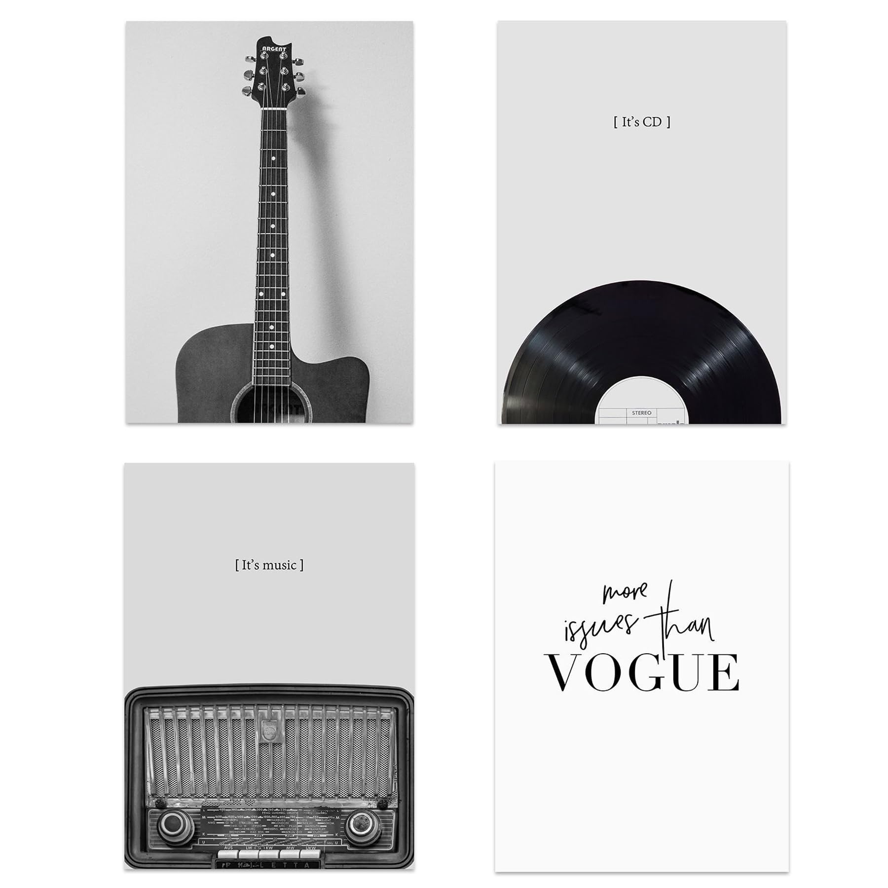 Umimiss 4PCS Music Room Decor - Black And White Music Posters, Vintage Guitar Instrument Record Pictures Art Prints for Living (No Frame)