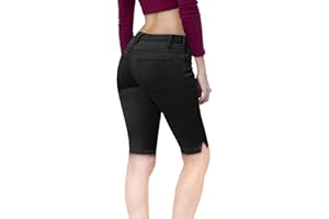 Hybrid & Company Womens Butt Lifting Mid Rise Denim Bermuda Shorts