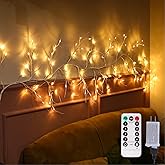 Rivokeer Lighted Birch Garland with Timer 120 LED, 9FT Birch Garland with Lights Remote Control, Pre-lit Twig Vine Lights Plug in for Christmas Fireplace Home Wall Decoration Indoor Outdoor