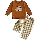 Arvbitana Toddler Baby Boy Football Smocked Outfit Long Sleeve Embroidery Crewneck Sweatshirt Gingham Pants Two Piece Clothes