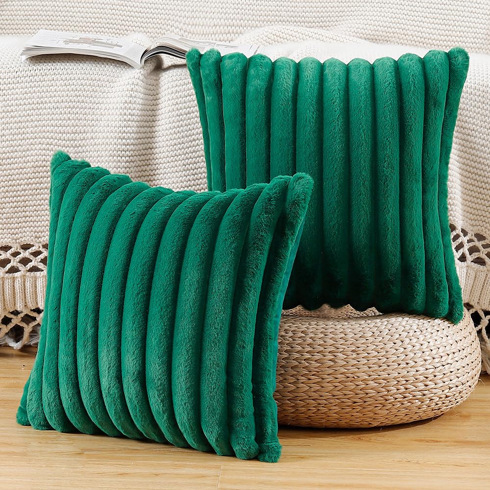 Madizz Set of 2 Faux Fur Decorative Cushion Covers 20x20 inch, 50x50 cm, Green Soft Couch Throw Pillows for Bed Modern Pillowcases for Sofa Livingroom Home Decor — image 1