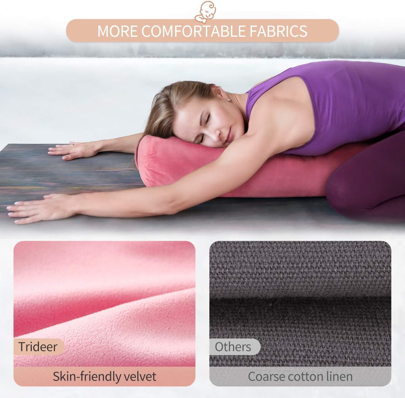 Trideer Yoga Bolster Pillow | Combo Set of Yoga Strap & Rectangular Meditation Pillow, Soft Velvet & Optimal Support, 800g Light Weight with Carry Handle : Sports & Outdoors