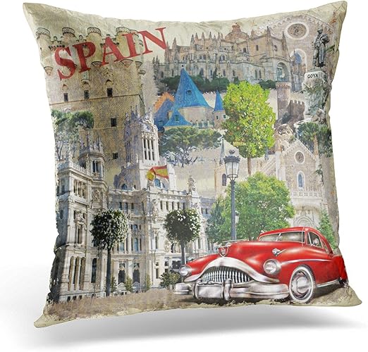 Amazon Com Duplins Throw Pillow Cover Europe Collage Spain