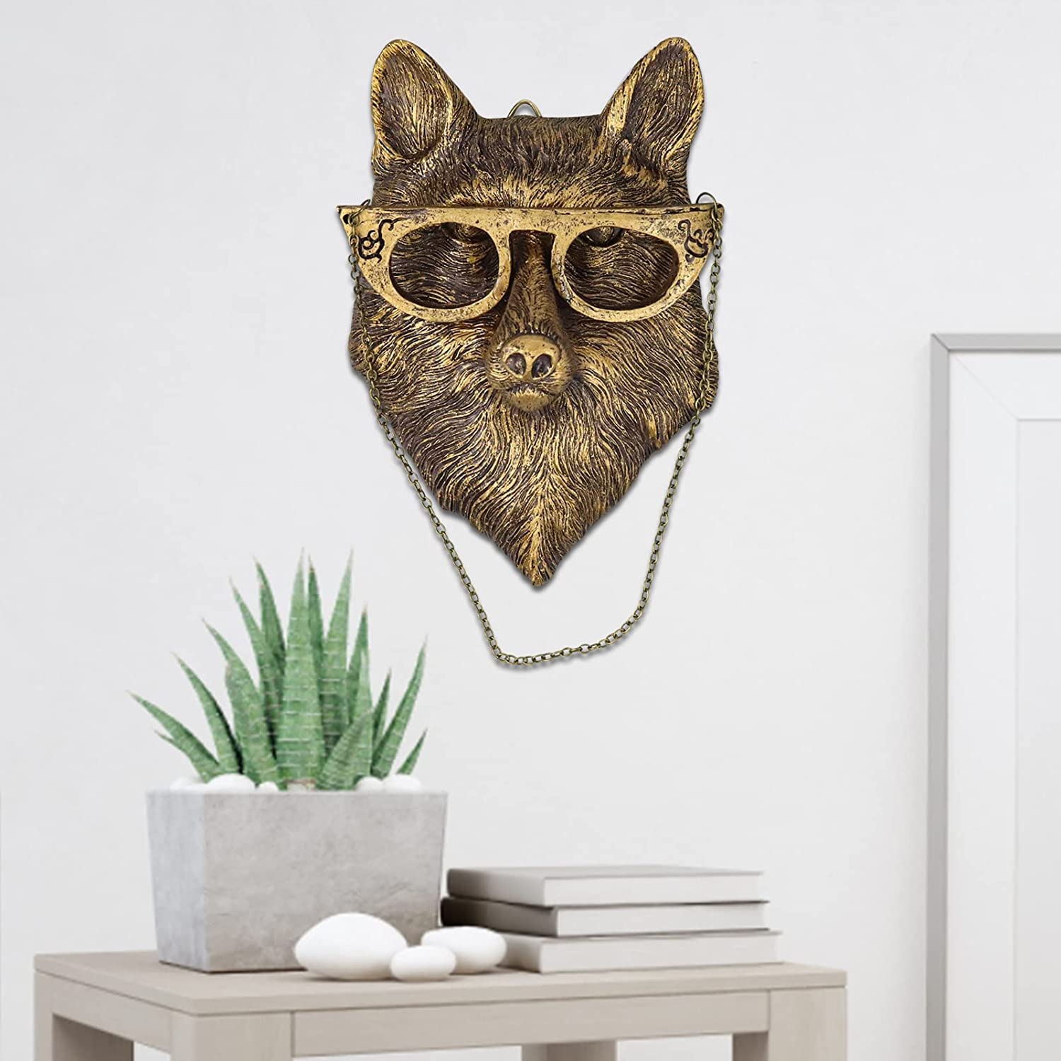 Gresonic 3D Wall Mount Ornament, Animal Heads for Wall Art Hanging Sculptures, Small Metal Wall Resin Art Wall Decor Ornament Waterproof Bronzed Resin Decorations for Home (fox head)