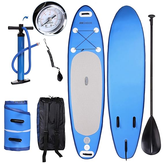 YUEBO Aufblasbares Sup Stand-up Paddel Board 15cm Dick, iSUP Paddle Board mit Pumpe + 3-TLG verstellbares Paddle + Fuß Spulel