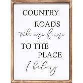 JUMBO DECOR Country Roads Take Me Home Wall Sign, Large Farmhouse Country Sign with Solid Wood Frame, Vintage Wall Art for Living Room, Bedroom, Home Decor