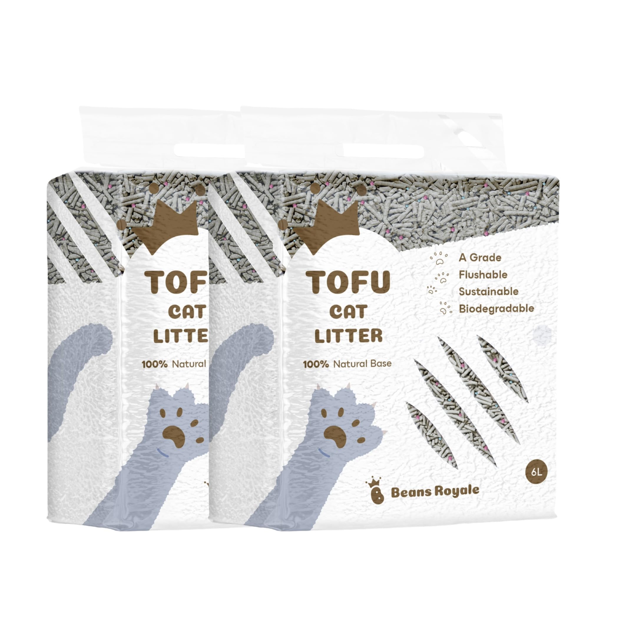 Beans Royale Tofu Cat Litter Clumping Kitty Litter, Flushable,Pea Fiber,Dust Free, Odor Control, Low Tracking (Carbon 2 Pack)