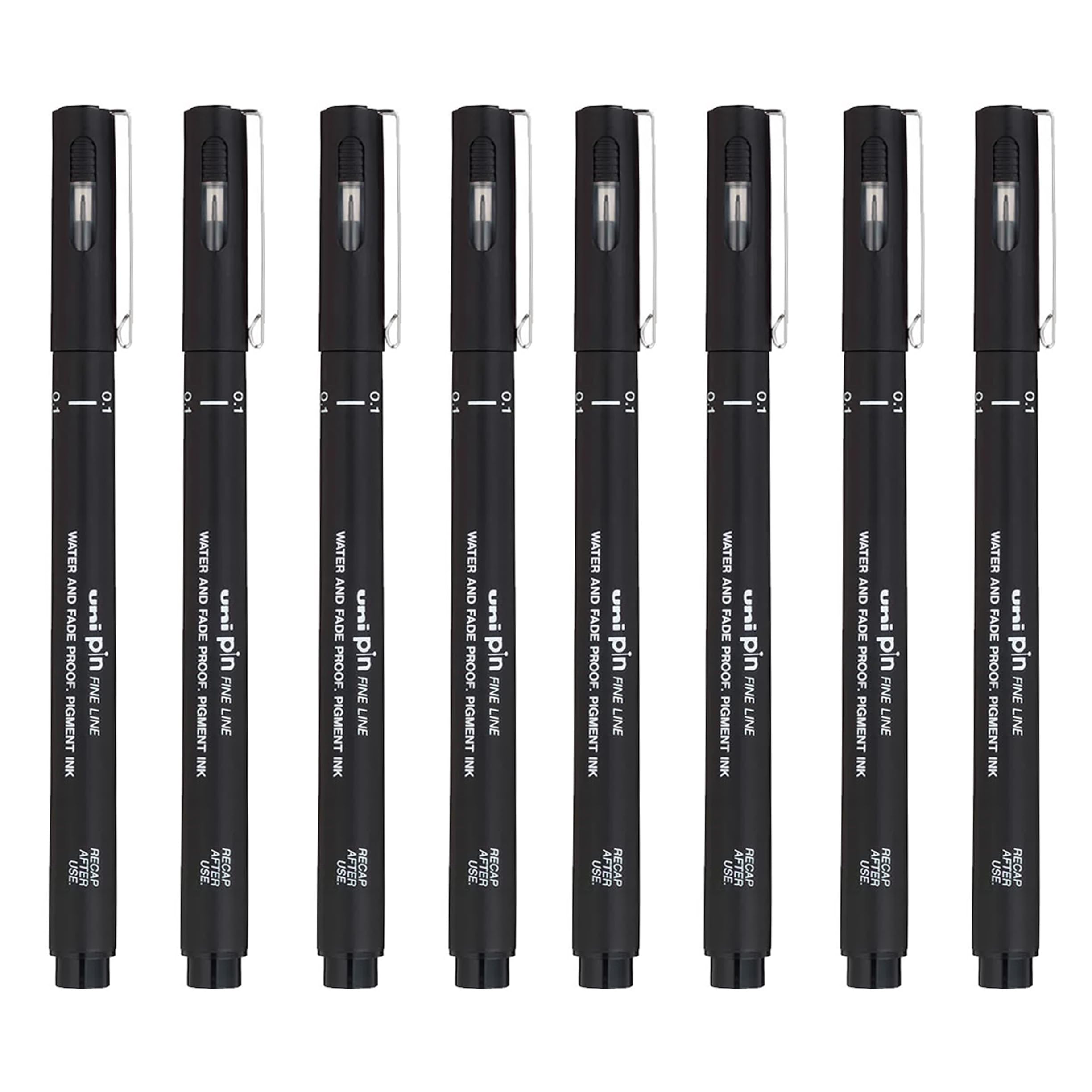 Uni Pin Fineliner Drawing Pens - Black Ink - 0.1mm Nib (8)