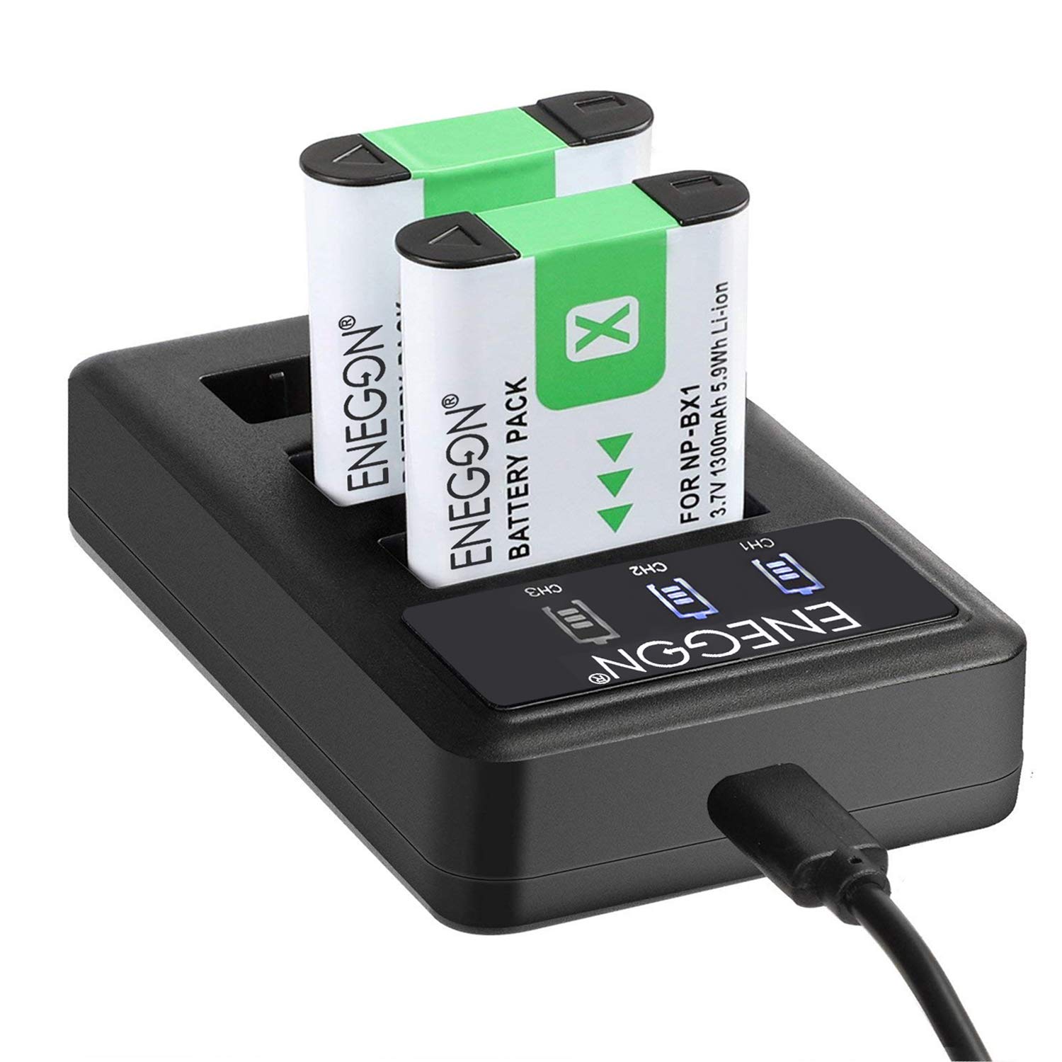 Powerextra 3 Stück Ersatzakku für NP-BX1 und LCD 3-Fach Ladegerät passend zu Cyber-Shot DSC